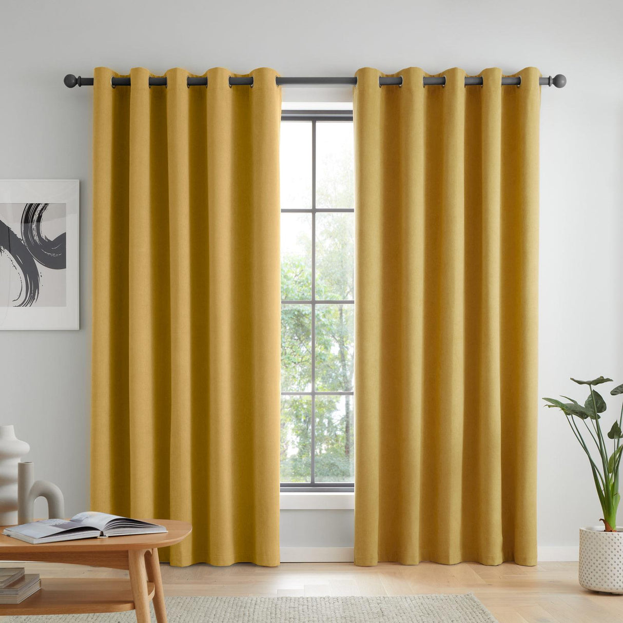 Catherine Lansfield Wilson Blackout Thermal Eyelet Curtains - Yellow