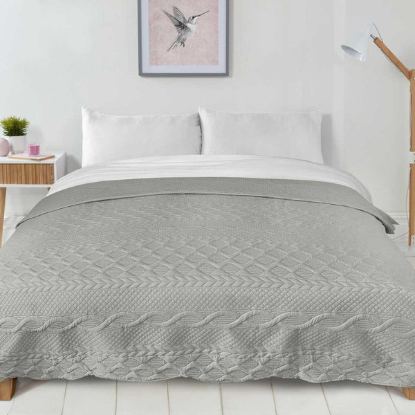 Aran Textured Bedspread Set Silver - Ideal