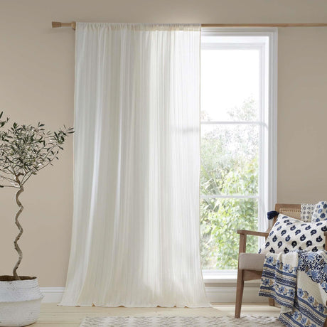 Pineapple Elephant Zofia Broderie Anglaise Voile Curtain Panel - Natural