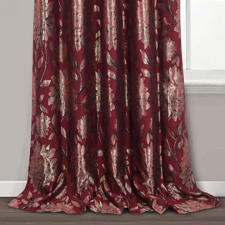 Elanie Metallic Florals Eyelet Curtains Red - Ideal