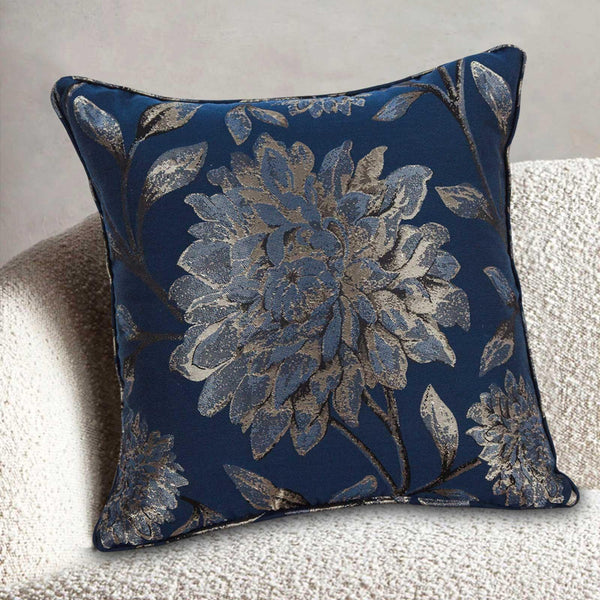 Elanie Metallic Florals Navy Cushion Cover 17" x 17" - Ideal