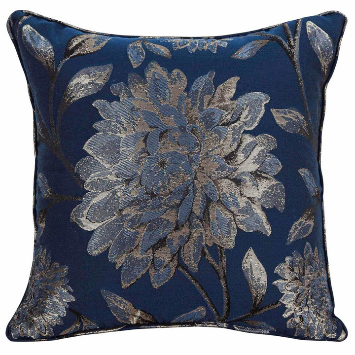 Elanie Metallic Florals Navy Cushion Cover 17" x 17" - Ideal