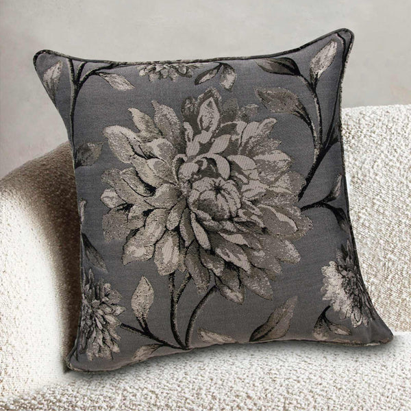 Elanie Metallic Florals Pewter Cushion Cover 17" x 17" - Ideal