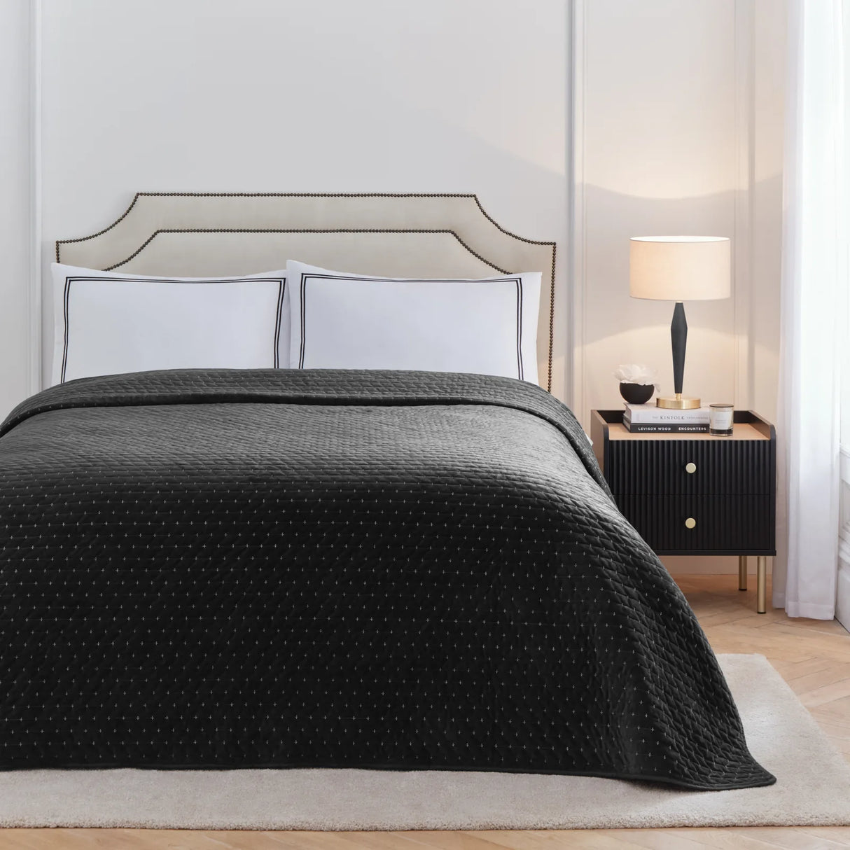 Elara Embroidered 100% Cotton Duvet Cover Set Black - image 5
