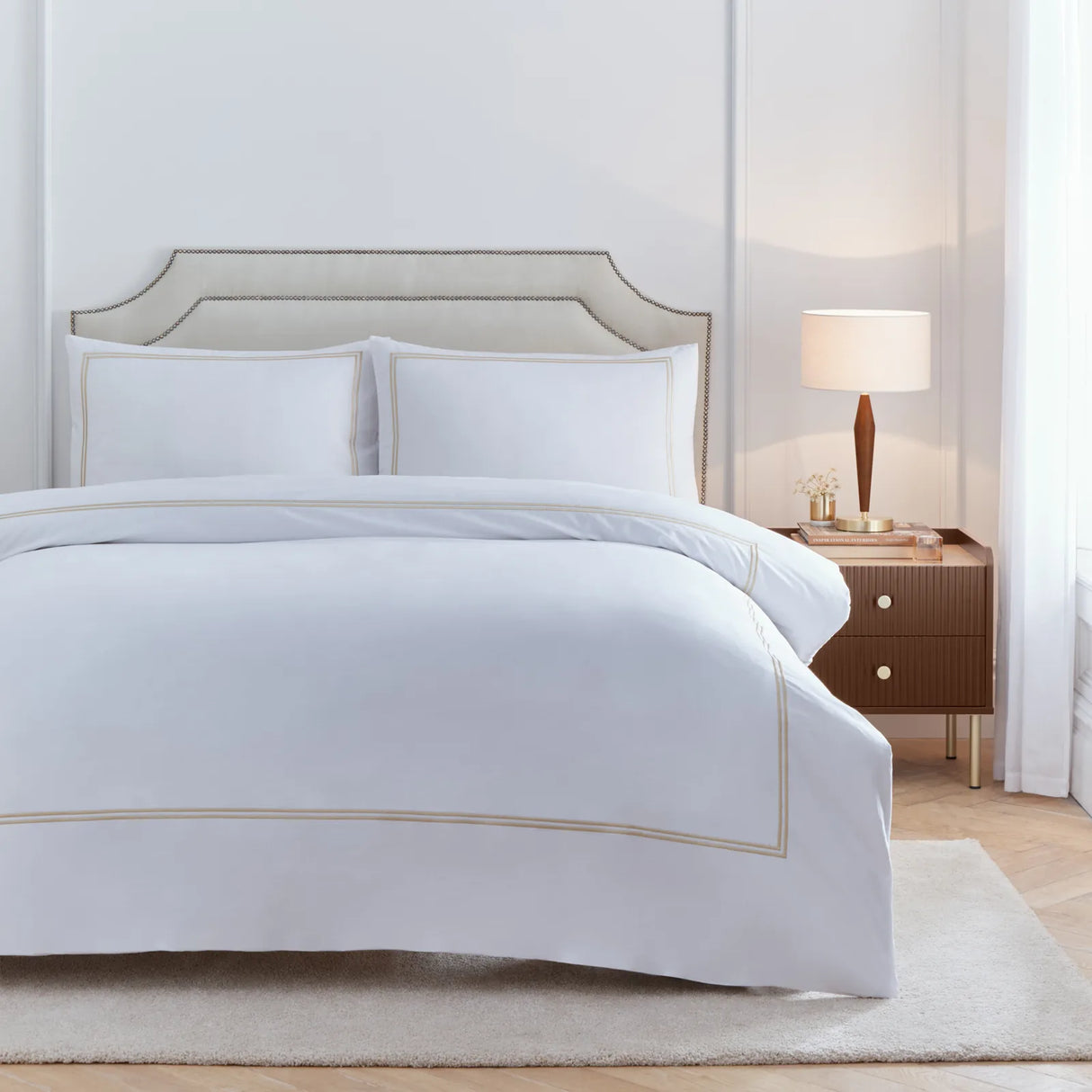 Elara Embroidered 100% Cotton Duvet Cover Set Champagne - image 2