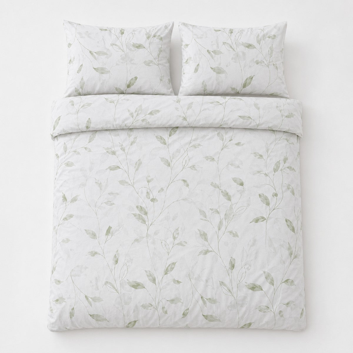 Overhead flat lay of the Eliza Eco Friendly Polycotton Duvet Cover Set with two matching pillowcases