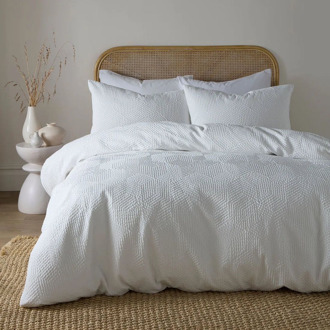 Embossed Geo White Easy Care Duvet Cover Set