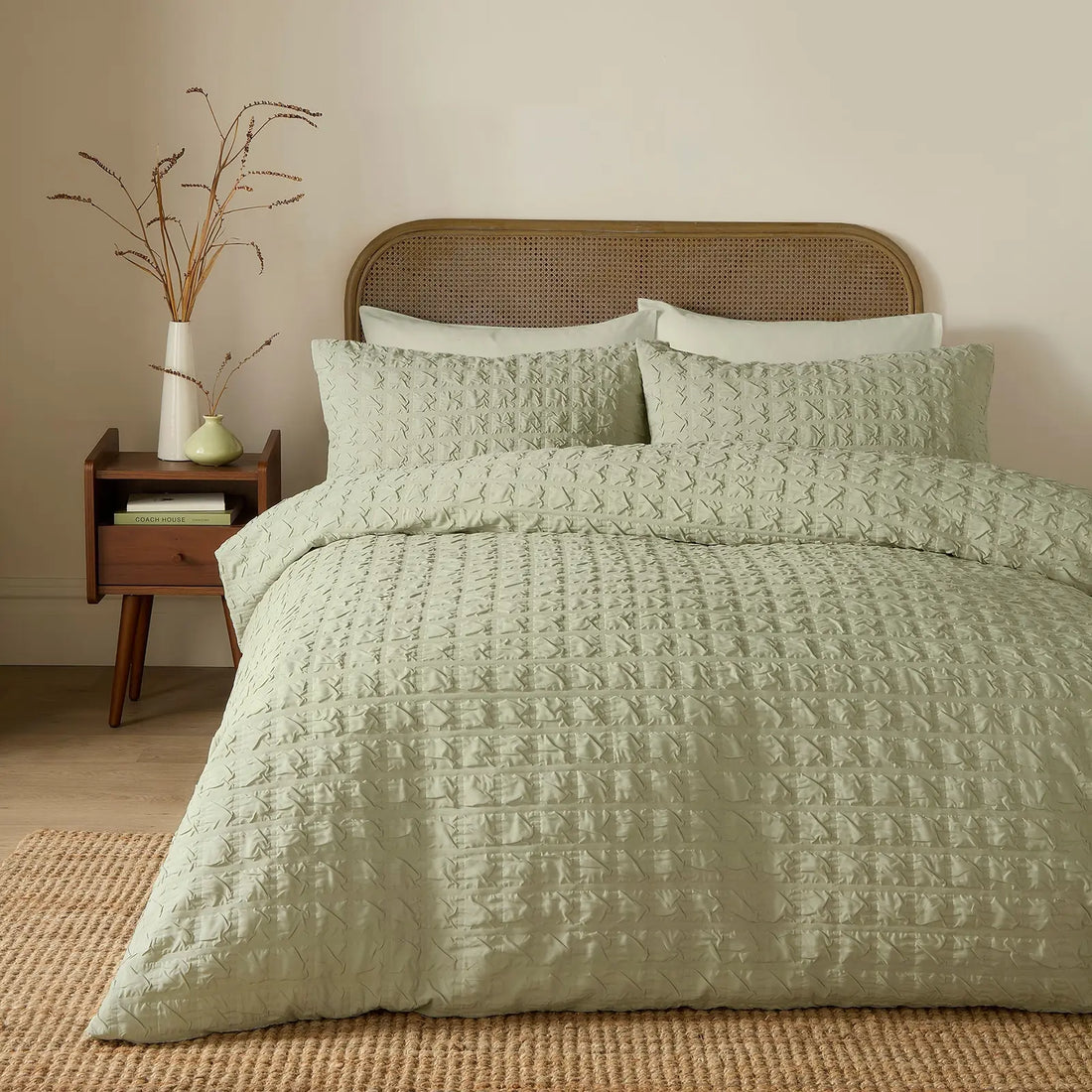 Embossed Grid Green Easy Care Duvet Cover Set
