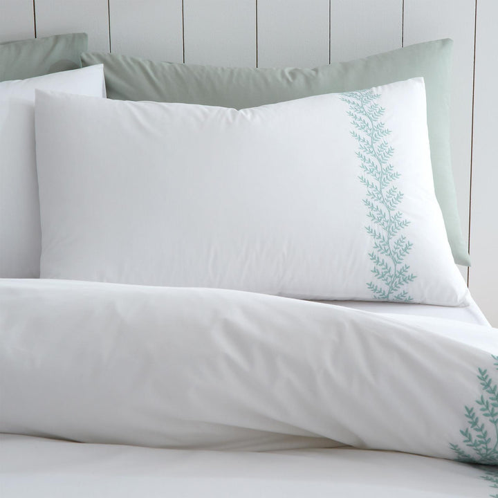 Embroidery Leaf Cotton White & Green Duvet Cover Set - Ideal