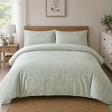 Emile Microfibre Duvet Cover Set in green styled on a coordinated bedroom bed