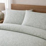 Close-up of Emile Microfibre Duvet Cover Set in green pillowcases showing the print and fabric detail