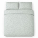 Overhead flat lay of the Emile Microfibre Duvet Cover Set in green with two matching pillowcases