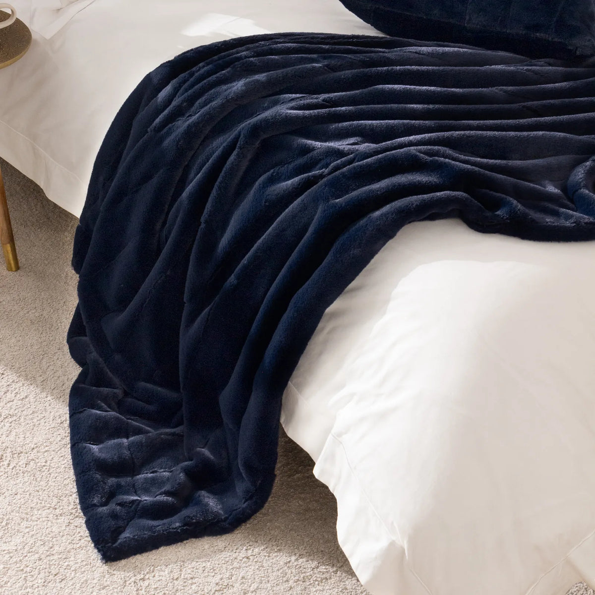 Empress Faux Fur Reversible Navy Velvet Throw Blanket 130cm x 180cm / 140cm x 200cm - additional product view 1