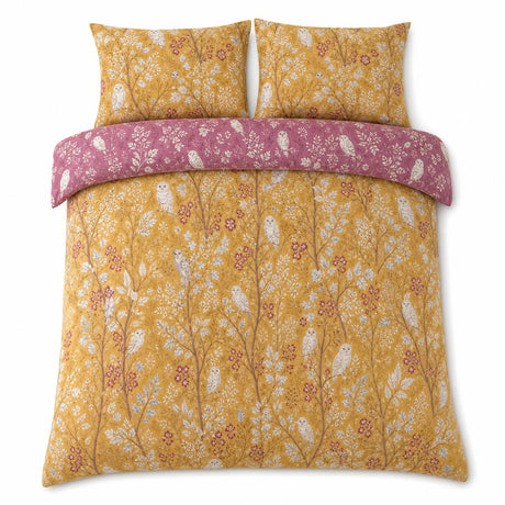 Overhead flat lay of the Enchanted Floral Brushed Cotton Flannelette Duvet Cover Set with two matching pillowcases