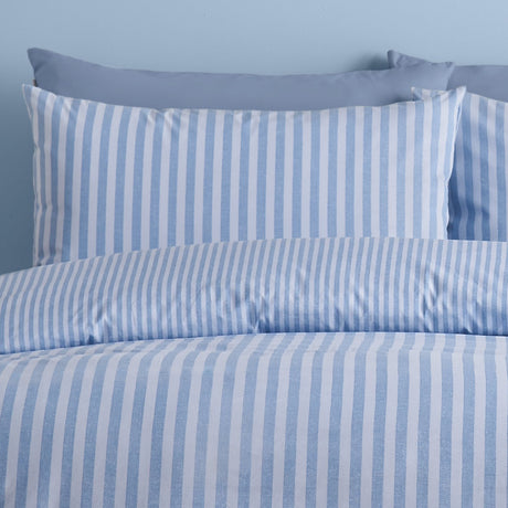 Catherine Lansfield Epping Textured Stripe Reversible Duvet Cover Set with Pillowcase Blue