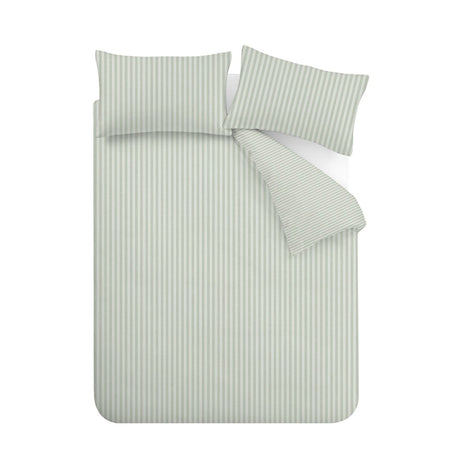 Catherine Lansfield Epping Textured Stripe Reversible Duvet Cover Set with Pillowcase Green
