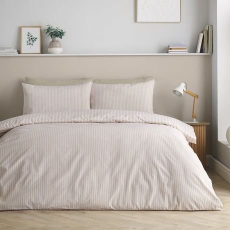 Catherine Lansfield Epping Textured Stripe Reversible Duvet Cover Set with Pillowcase Natural