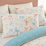 Close-up of Evelyn Polycotton Duvet Cover Set in multi pillowcases showing the print and fabric detail