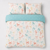 Overhead flat lay of the Evelyn Polycotton Duvet Cover Set in multi with two matching pillowcases
