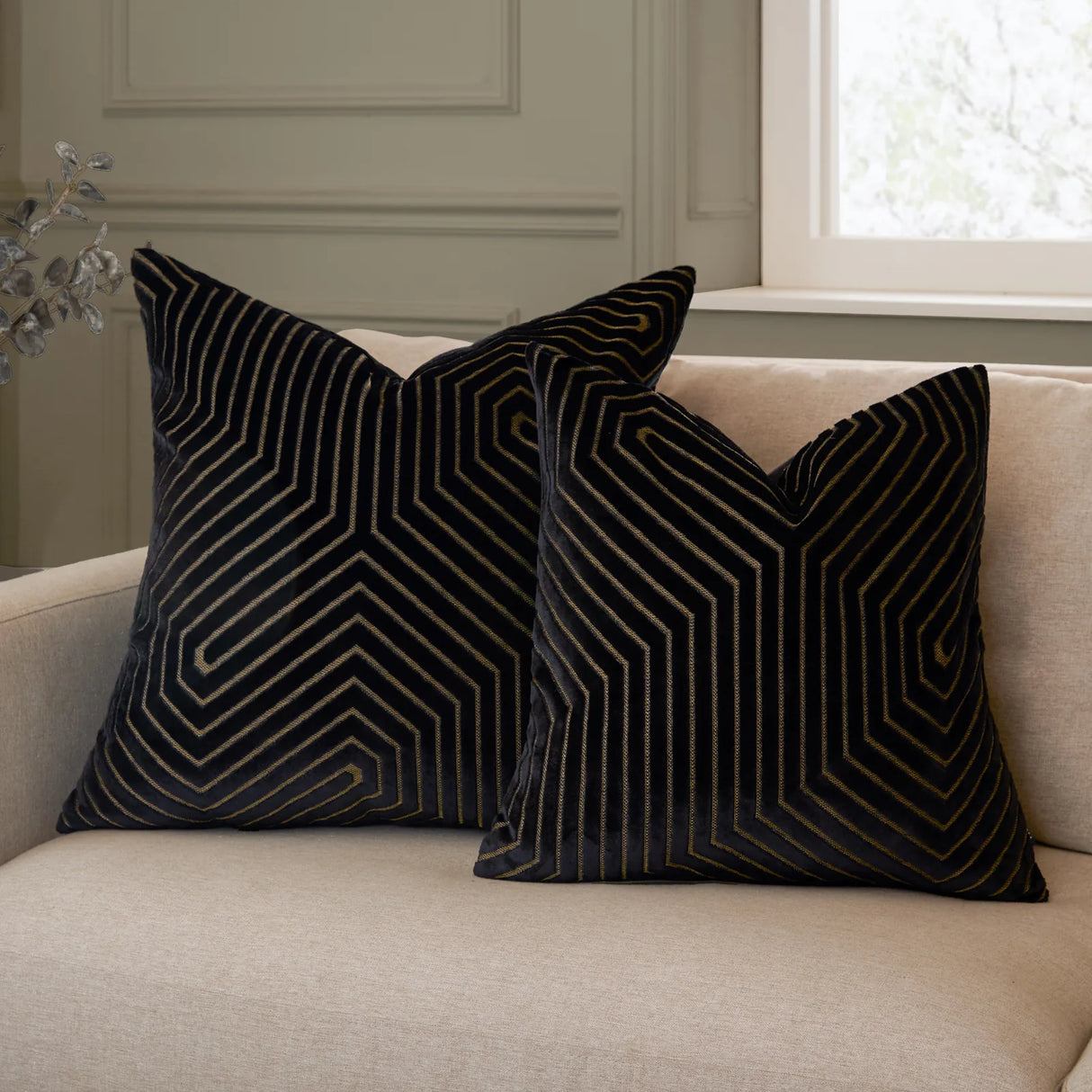 Evoke Cut Velvet Cushion Cover Black 55 x 55cm - image 6