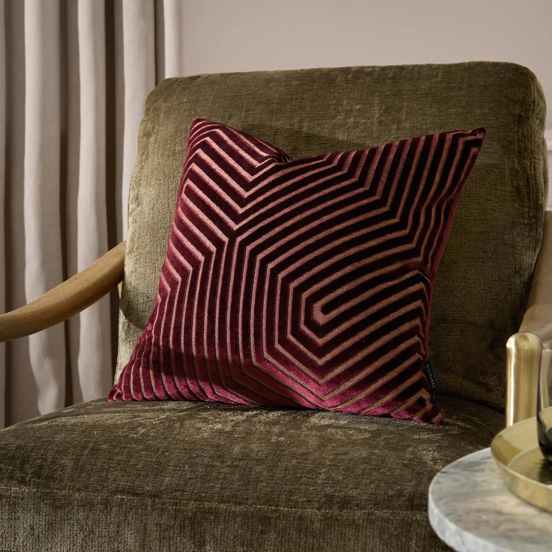 Evoke Cut Velvet Cushion Cover Burgundy