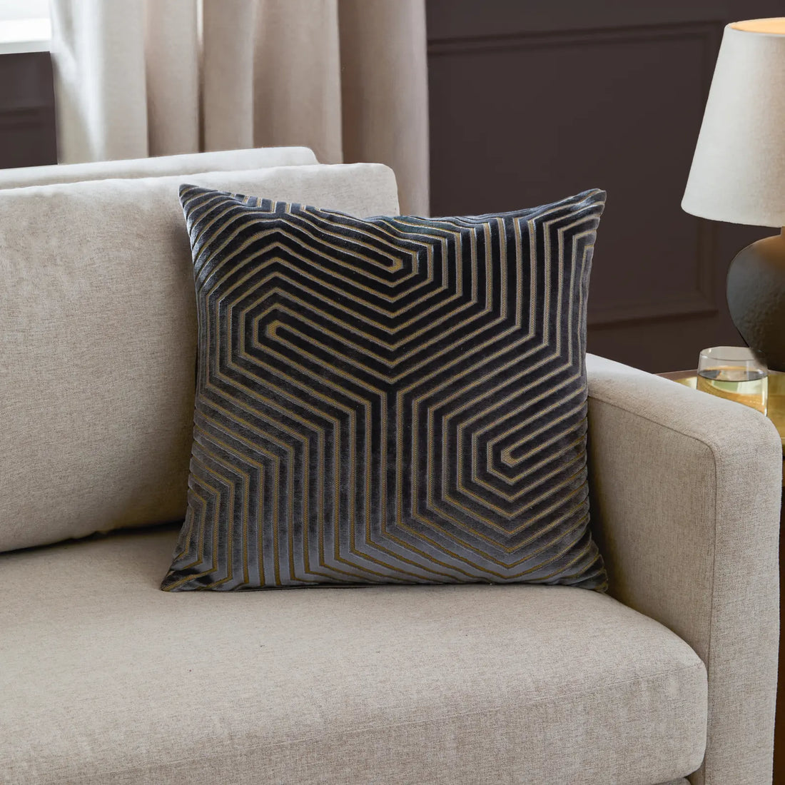 Evoke Cut Velvet Cushion Cover Charcoal 55 x 55cm