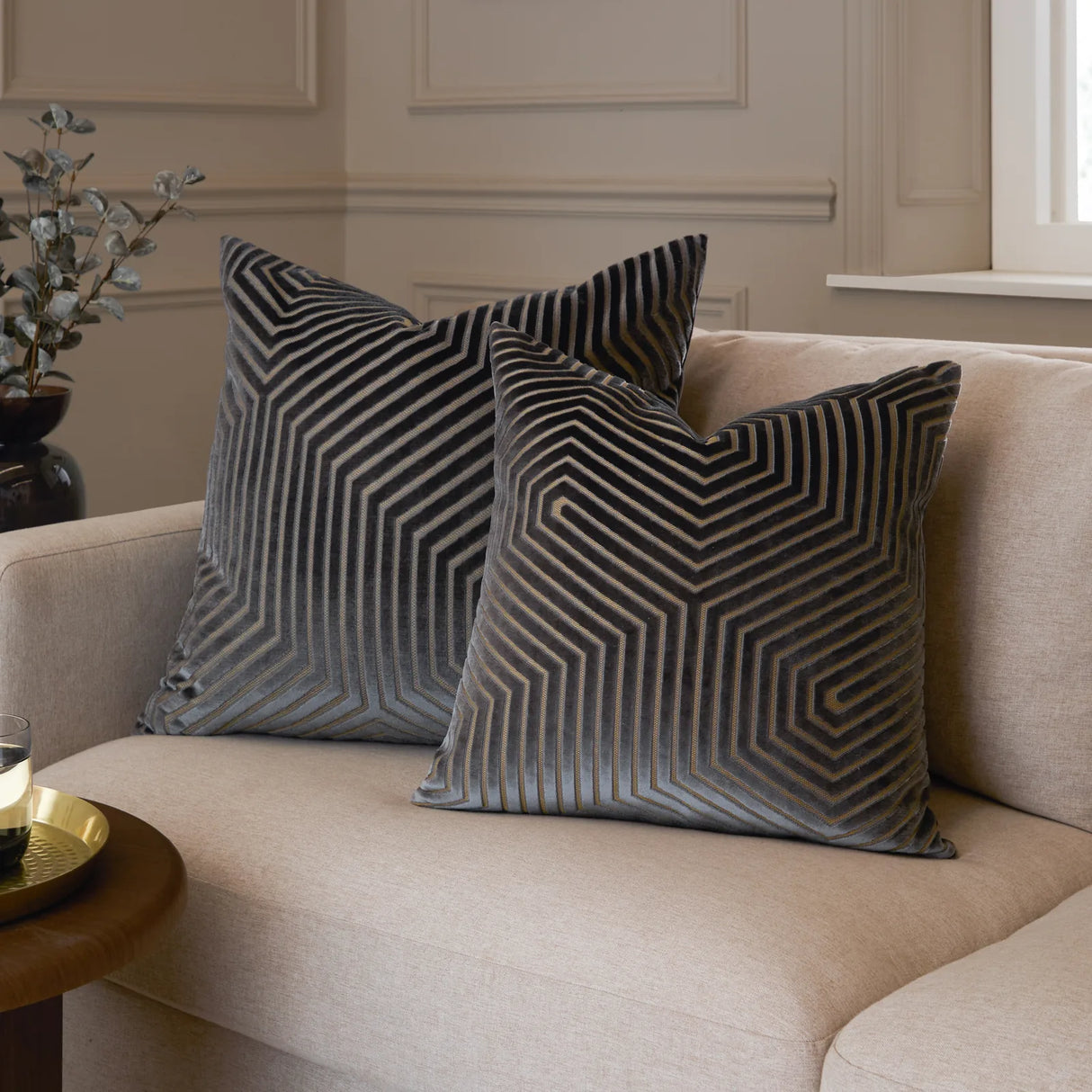 Evoke Cut Velvet Cushion Cover Charcoal 55 x 55cm - image 6