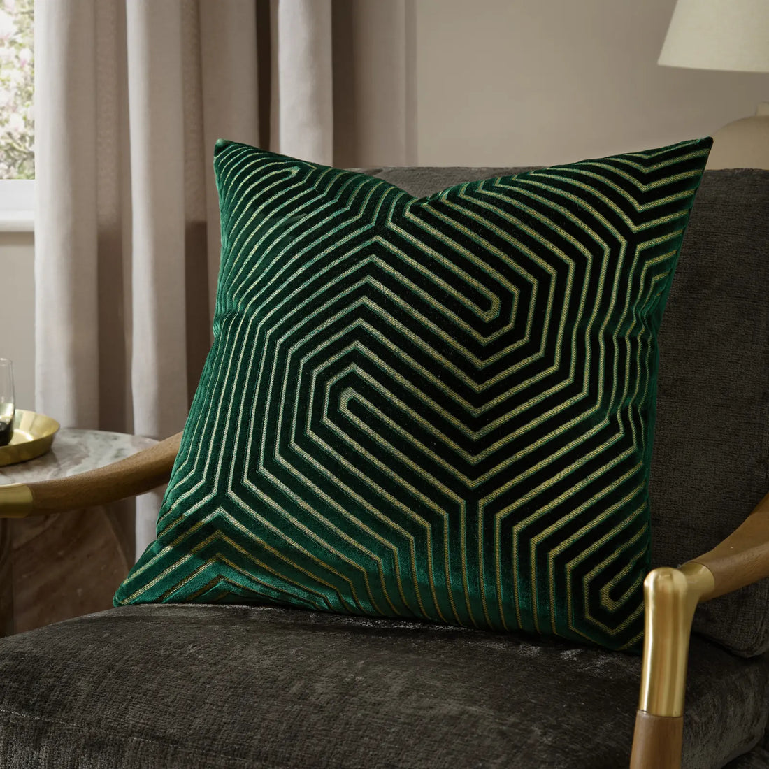 Evoke Cut Velvet Cushion Cover Emerald 55 x 55cm