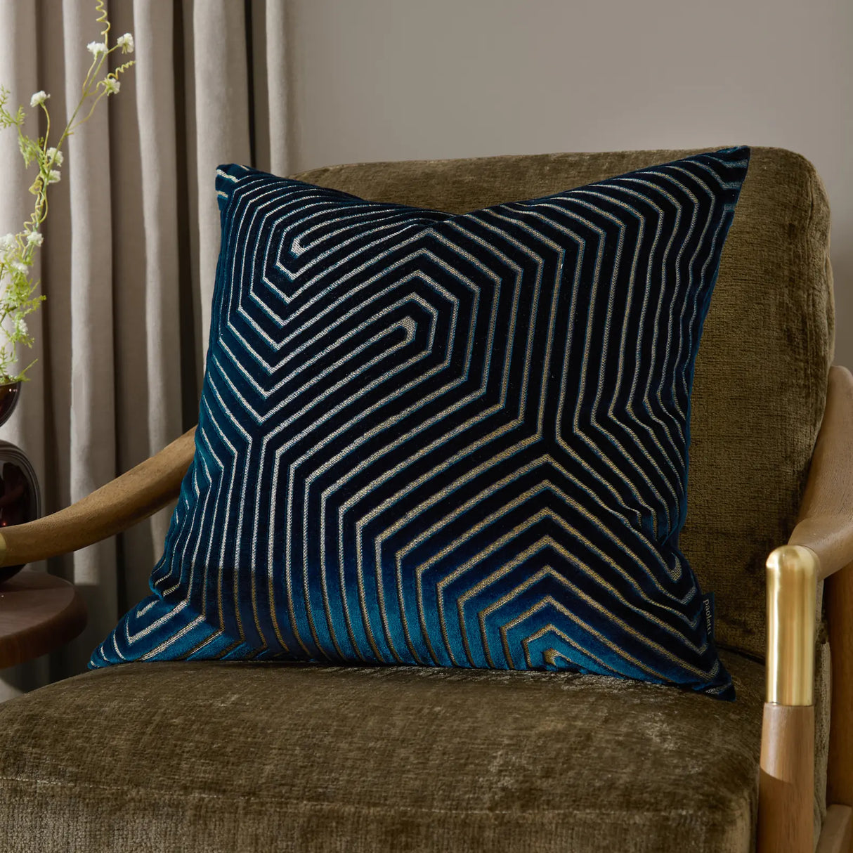 Evoke Cut Velvet Cushion Cover Navy 55 x 55cm - image 1
