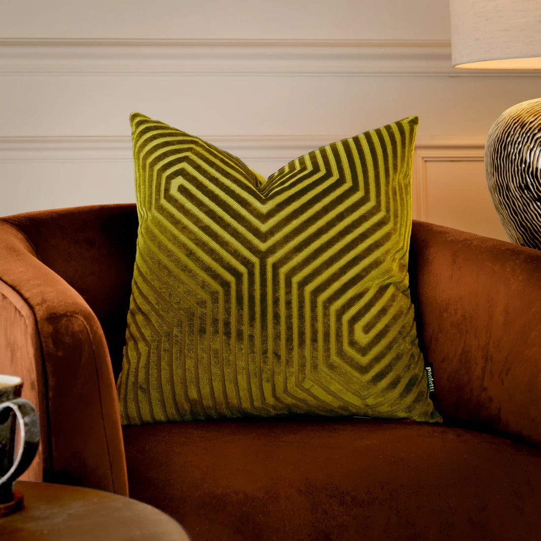 Evoke Cut Velvet Cushion Cover Olive
