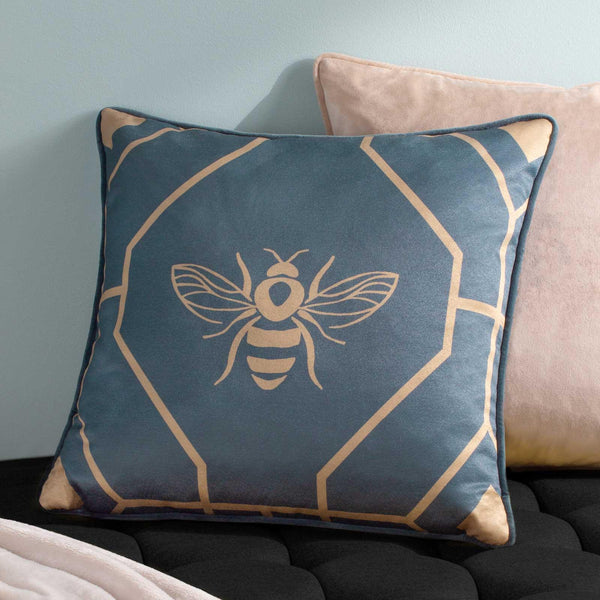 Bee Deco Geometric Cushion Cover French Blue