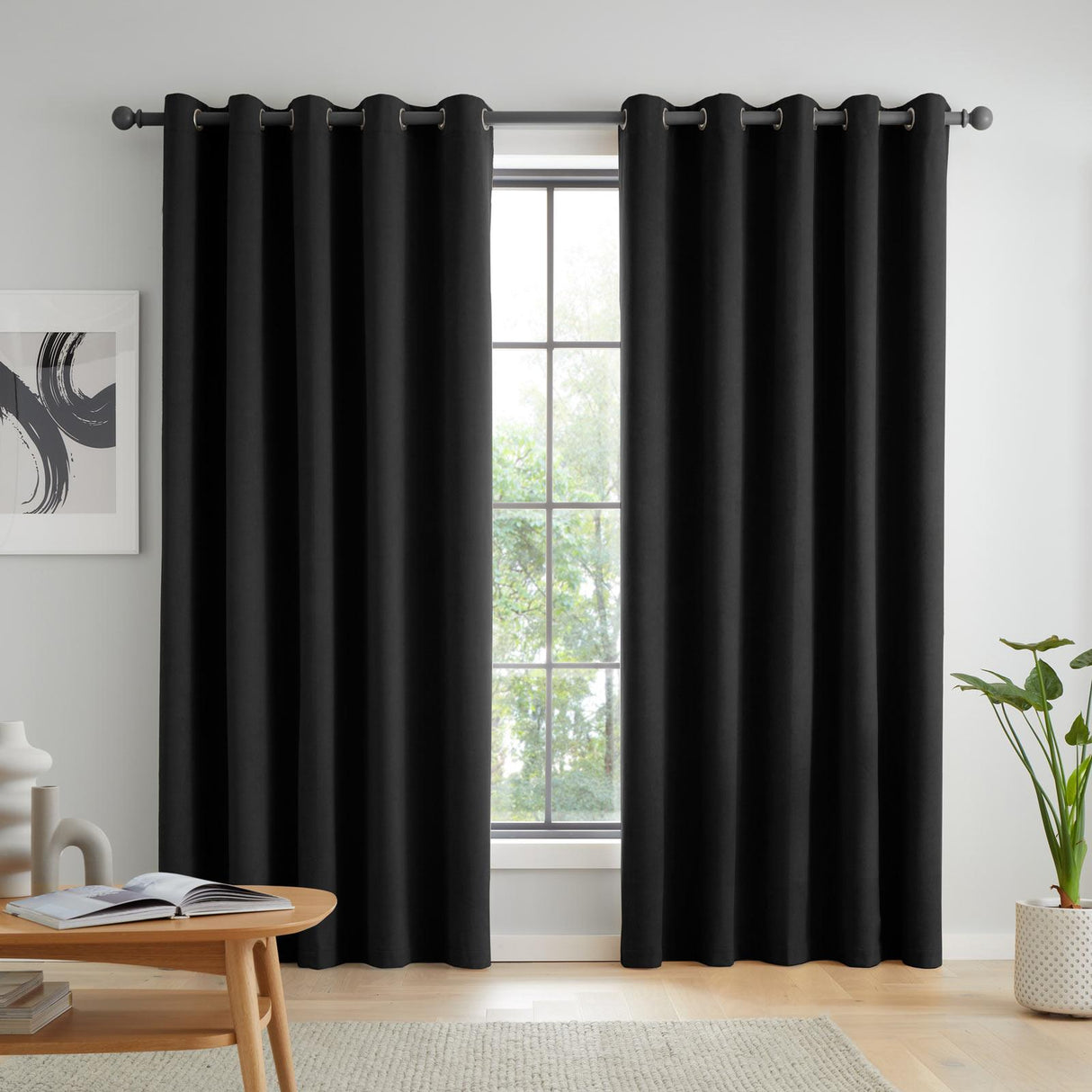 Catherine Lansfield Wilson Blackout Thermal Eyelet Curtains - Black