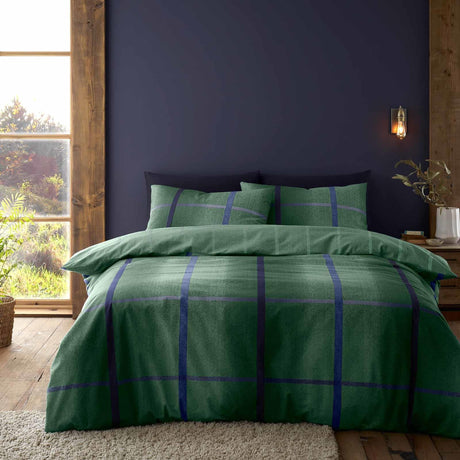Catherine Lansfield Melrose Tweed Check Brushed Cotton Flannelette Duvet Cover - Green