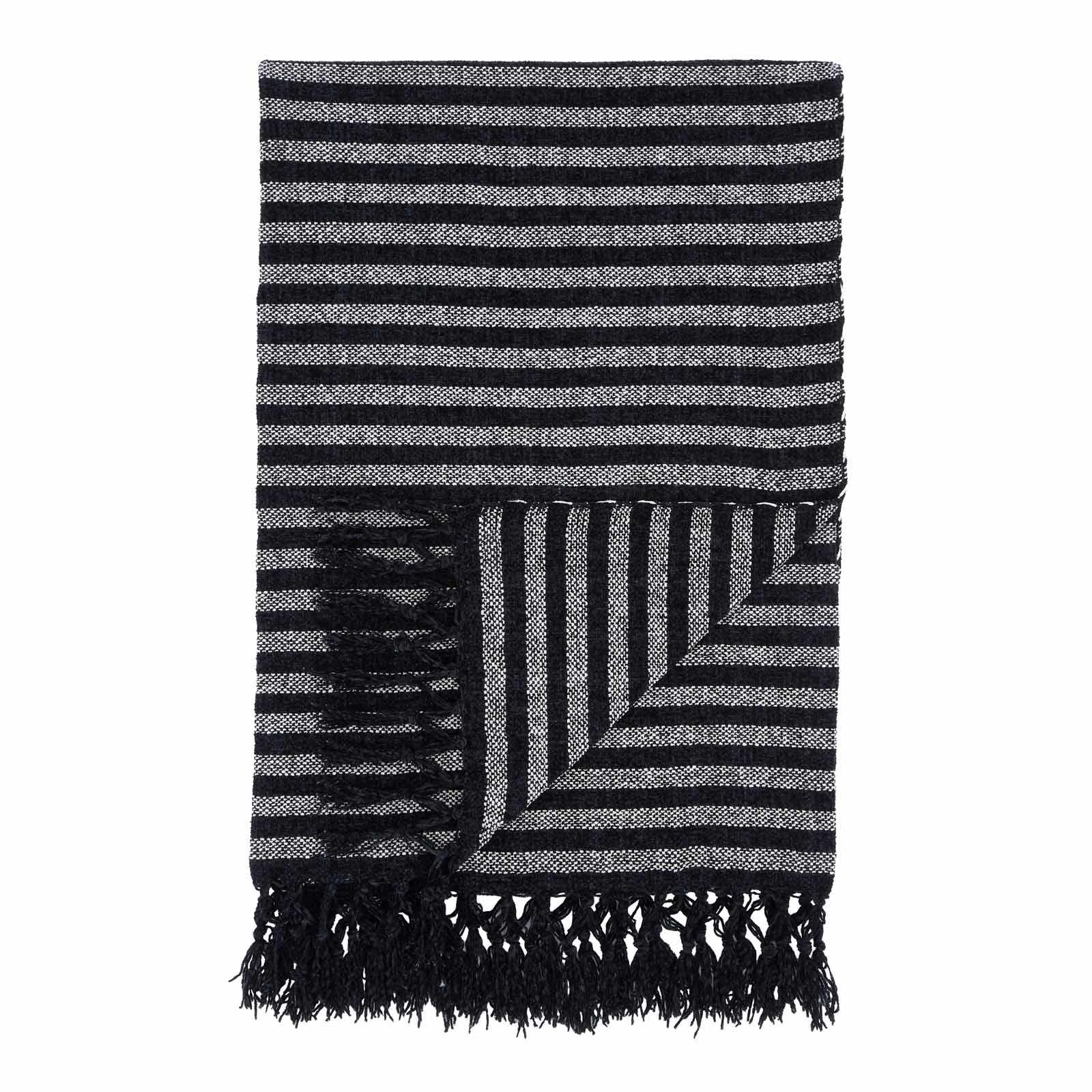 DII Striped Throw Decke Urban Cityscape – 50 X 60 Cm, Schwarz – Baumwolle Mit Fransen