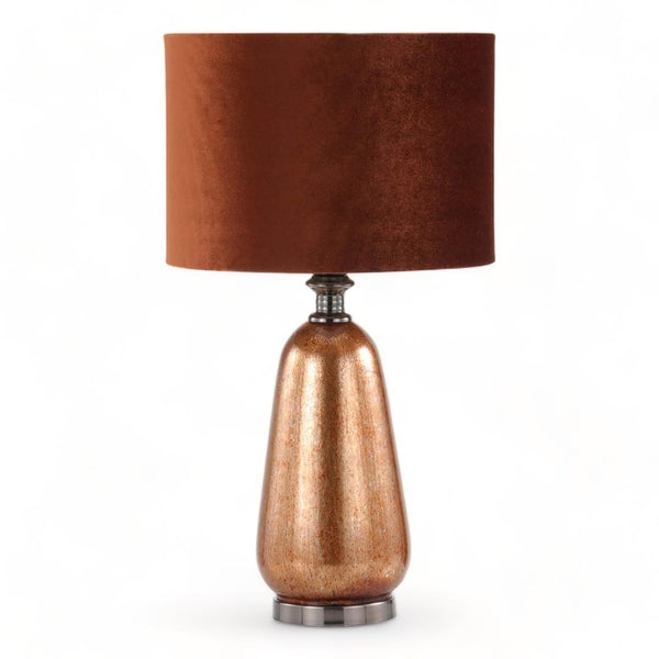 Red Copper Glass Table Lamp with Amber Velvet Shade - 57cm