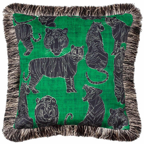 Wildcat Velvet Fringed Cushion Cover 17" x 17" (43cm x 43cm) by furn.