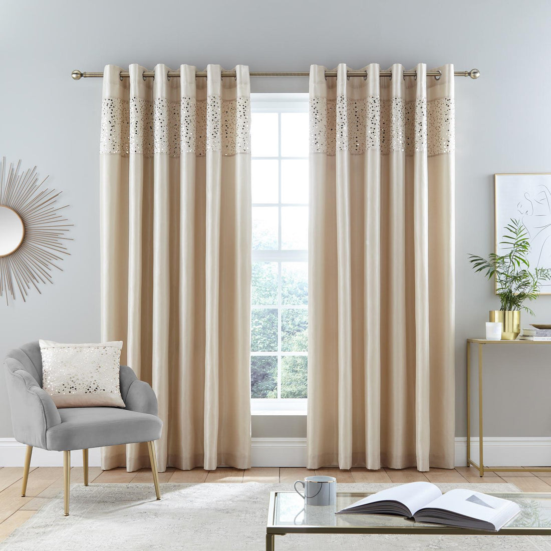 Catherine Lansfield Glitzy Natural Eyelet Curtains