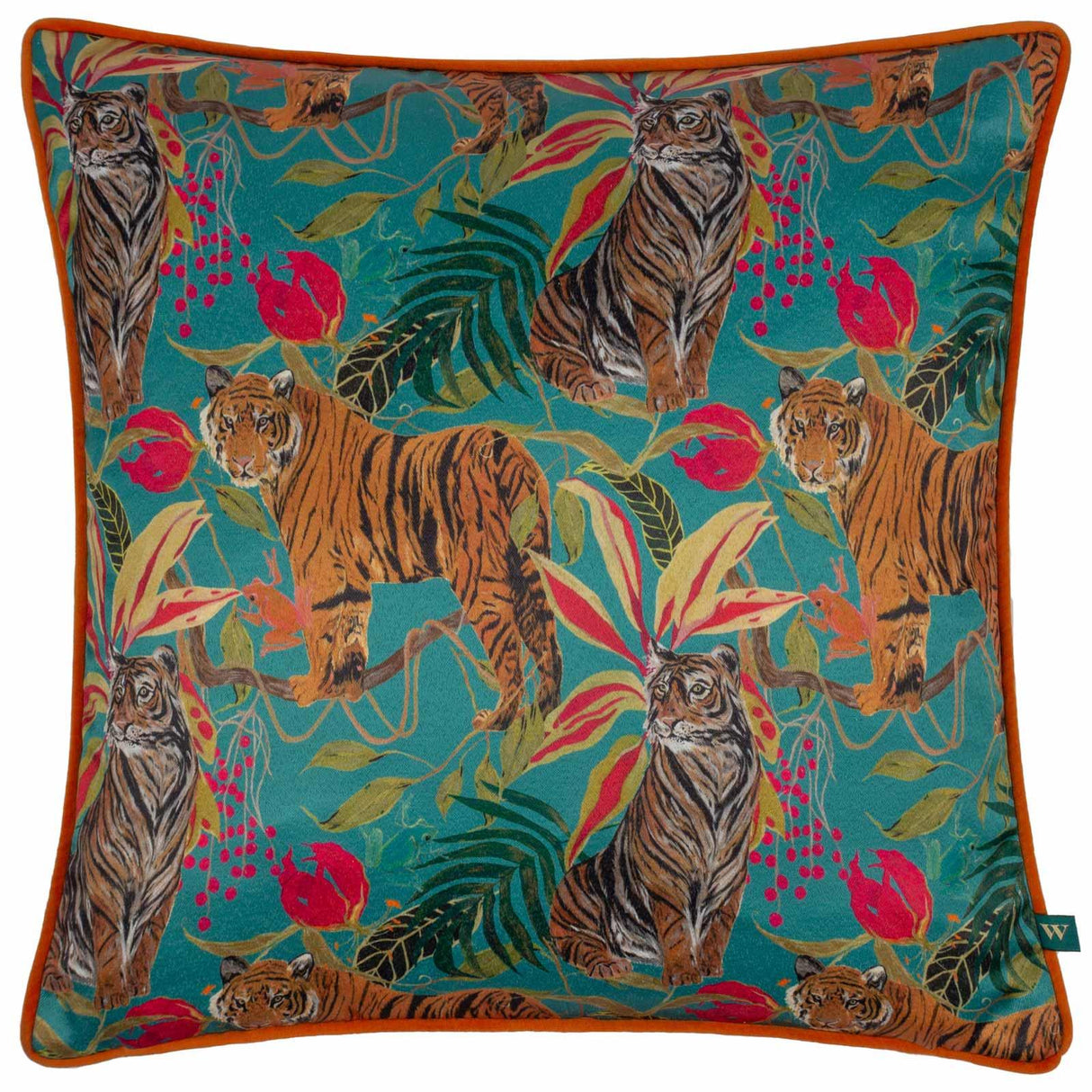 Kali Jungle Tigers Teal Cushion Cover 17" x 17" by Wylder