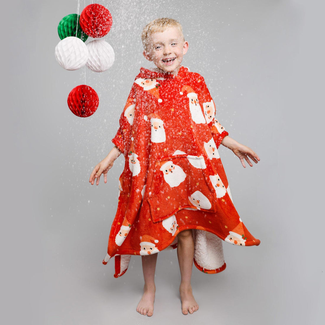Jolly Santa Kids Christmas Poncho Sherpa Fleece Thermal