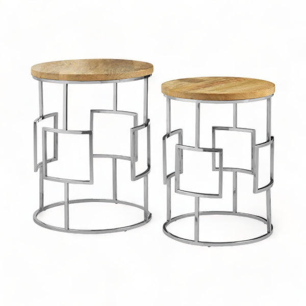 Set of 2 Boho Luxe Side Tables with Mango Wood Top