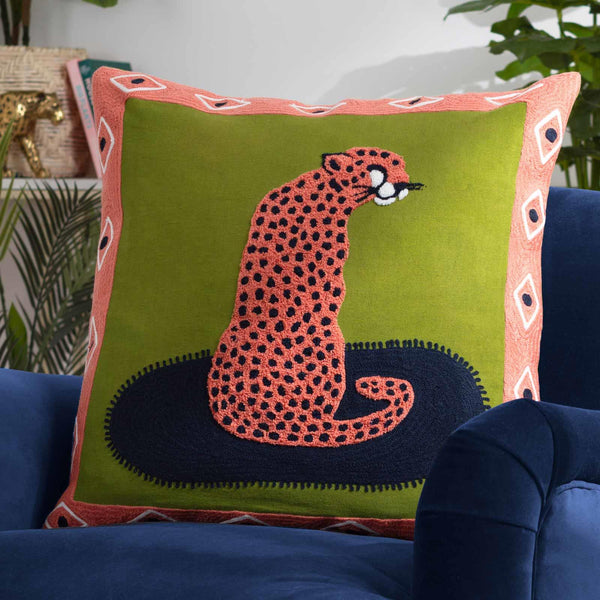Coral Cheetah Cushion Cover
