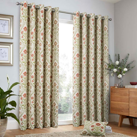 Estelle Floral Woven Lined Eyelet Curtains - Natural
