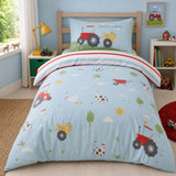 FarmFriends Kids Animals Duvet Cover Set styled on a bed in a coordinated bedroom lifestyle scene