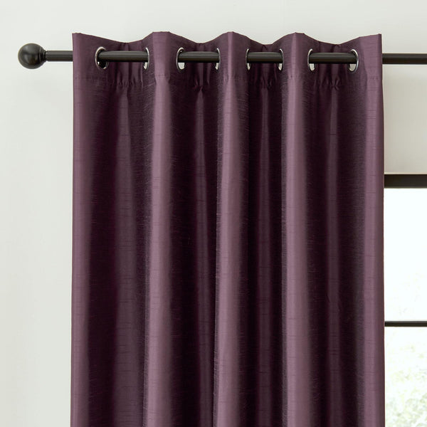Faux Silk Blackout Eyelet Curtains Aubergine - Ideal