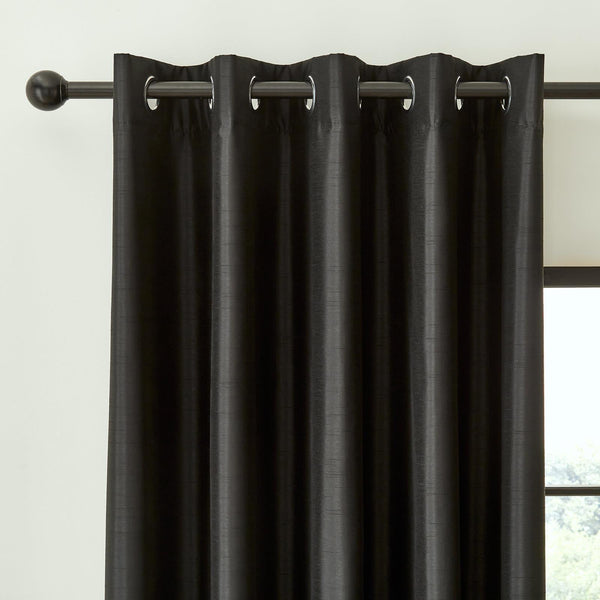 Faux Silk Blackout Eyelet Curtains Black - Ideal