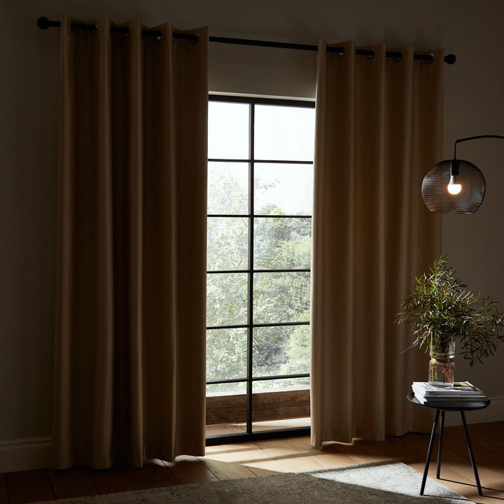 Faux Silk Blackout Eyelet Curtains Champagne - Ideal