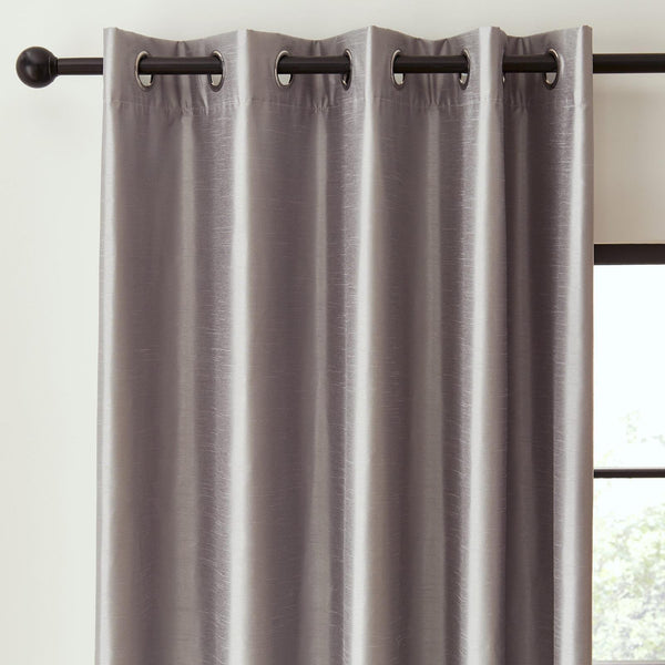 Faux Silk Blackout Eyelet Curtains Silver - Ideal