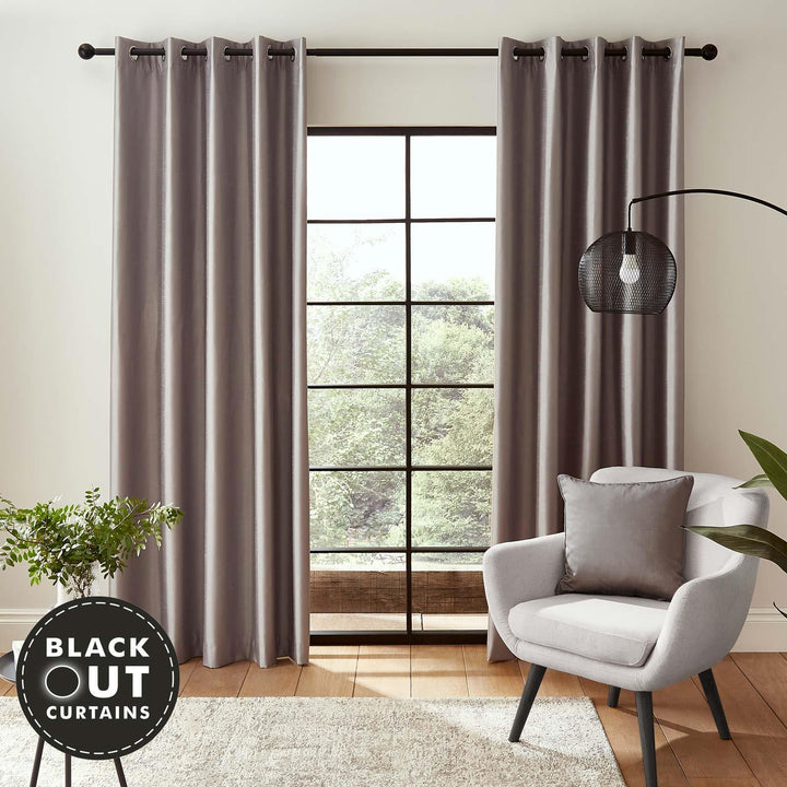 Faux Silk Blackout Eyelet Curtains Silver - Ideal