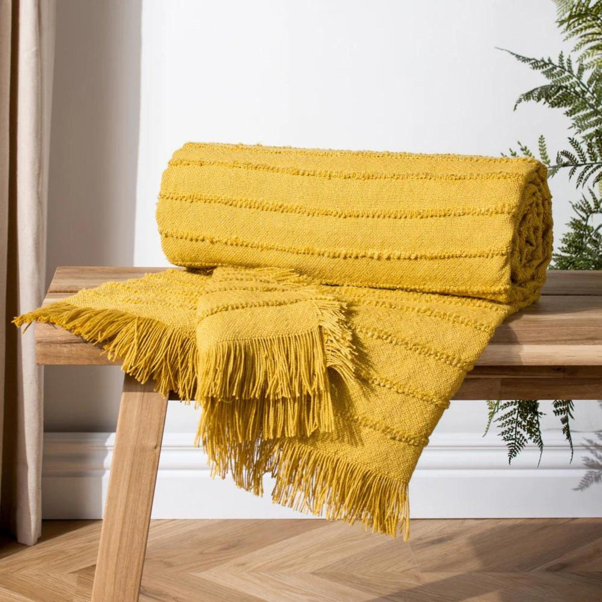 Hazie Woven Fringed Throw Blanket 130cm x 180cm by furn.