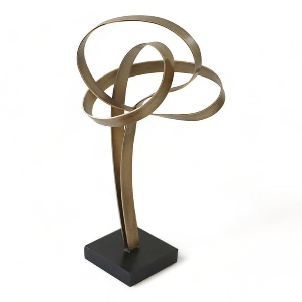 Abstract Sculpture Antique Gold on Black Stand 45cm